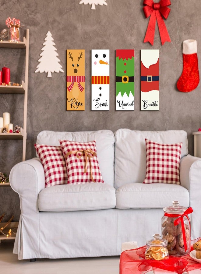 RattanView 4 Pcs Christmas Bathroom Wall Art Relax Soak Unwind Breathe Winter Wall Decor Santa Elk Farmhouse Hanging Signs Snowman Elf Wood Bath Decoration for Home, 10'' x 4'' - Image 5